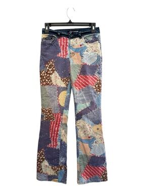 Y2K Era Vintage DKNY Multicolor Boho Patchwork Boot Cut Jeans Size 3/27